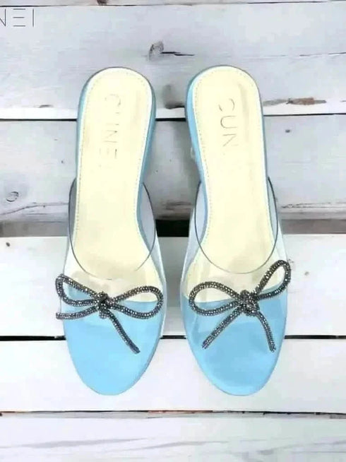 Womens Pastel Blue Clear Strap Bella Heels with Bow